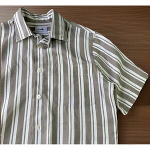 NN07 No Nationality Short Sleeve Striped Resort Shirt Mens M Linen Tencel $195